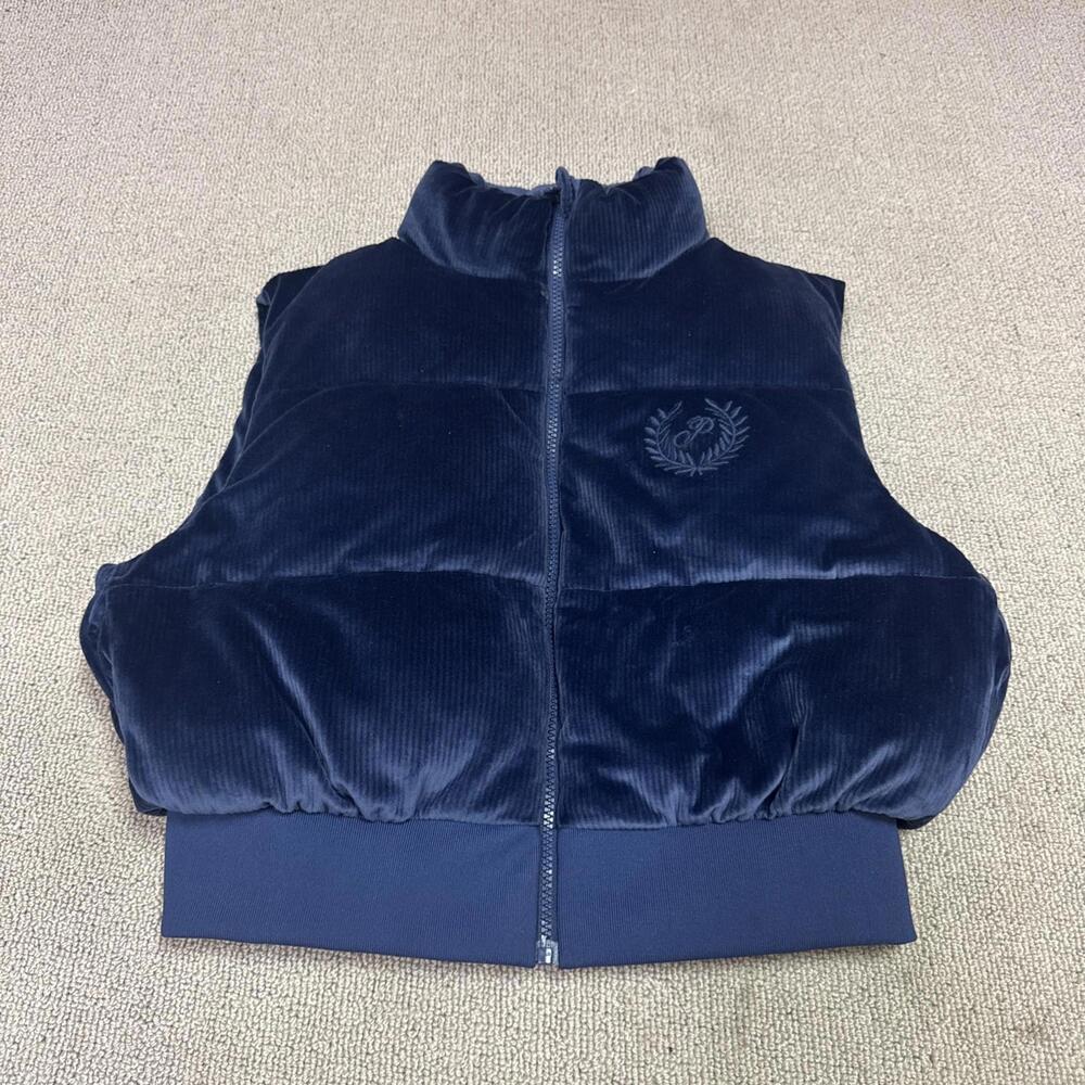 PINK Vest Blue Velour Sleeveless Full Zip Women’s Size Medium